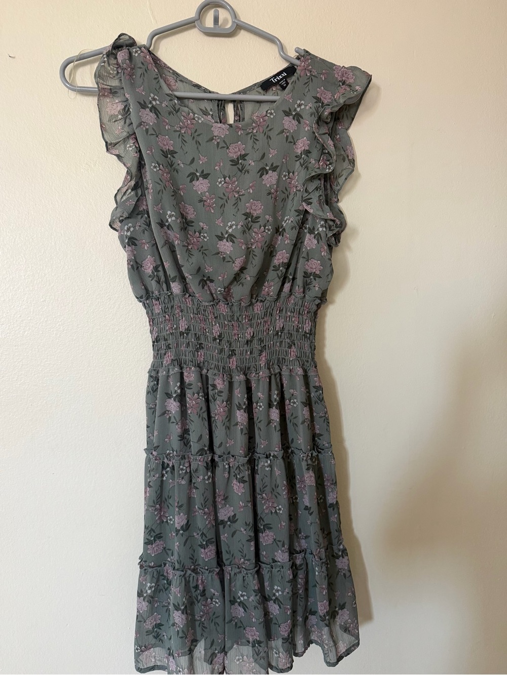 Green Floral Smocked Waist Ruffle Dress